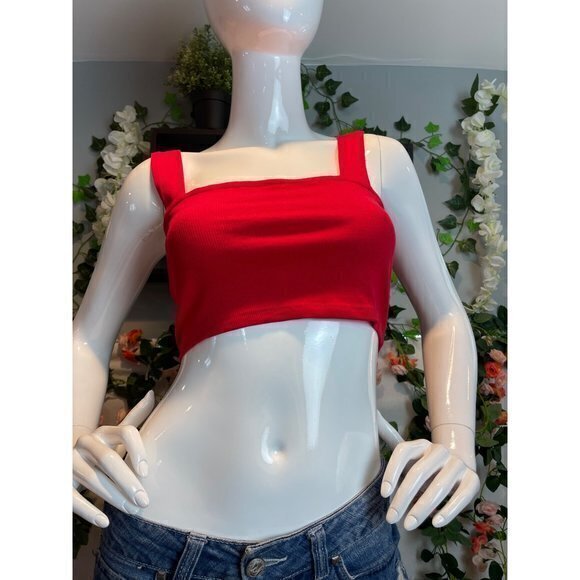 Ambiance Red Cotton Blend Square Neck Wide Straps Crop Tank Size S RefFNB - Picture 10 of 11